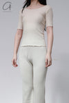 BASERANGE Round neck ruffled ribbed cotton T-shirt TOPA series collection France BAS-TOPA-WA-WI22-MI Beige TOPA-RB-000
